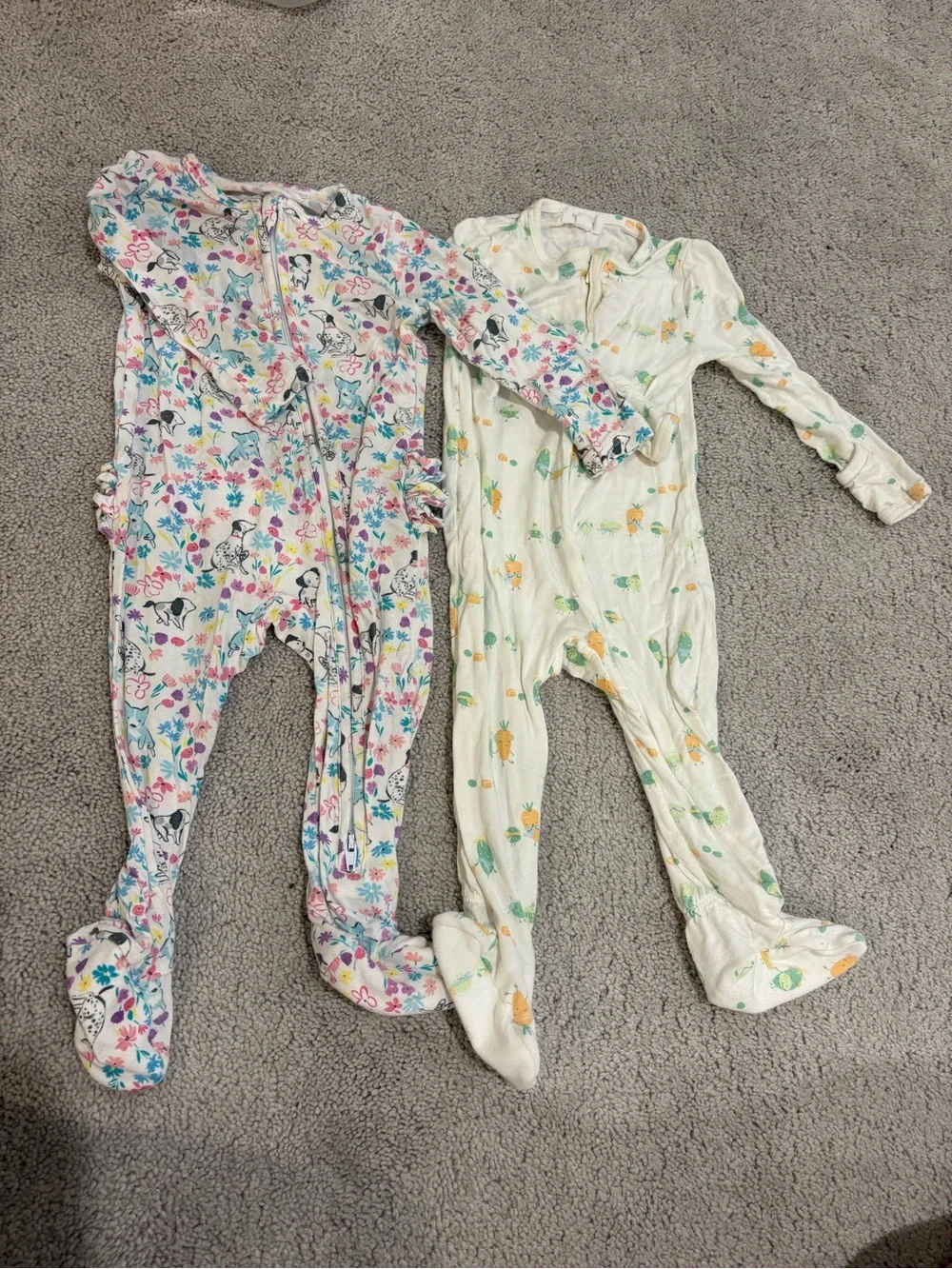 Angel Dear Pink Floral & Veggie Footed One-Pieces (2)